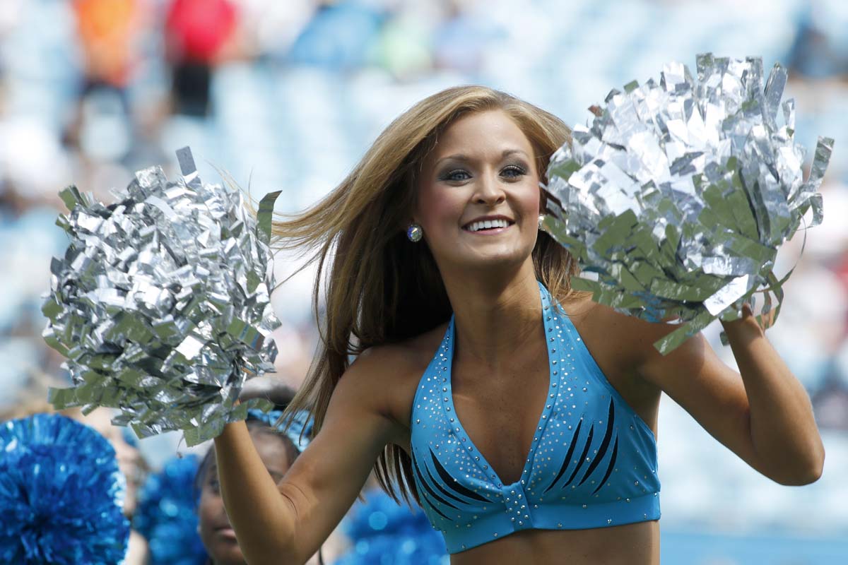 The Carolina Panthers' Top Cats cheerleaders perform before an NFL football game against the Houston Texans in Charlotte, N.C., Sunday, Sept. 20, 2015. The Panthers won 24-17. (AP Photo/Bob Leverone)