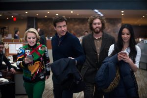 L-R: Kate McKinnon as Mary Winetoss, Jason Bateman as Josh Parker, T.J. Miller as Clay Vanstone, Olivia Munn as Tracey Hughes in OFFICE CHRISTMAS PARTY by Paramount Pictures, DreamWorks Pictures, and Reliance Entertainment