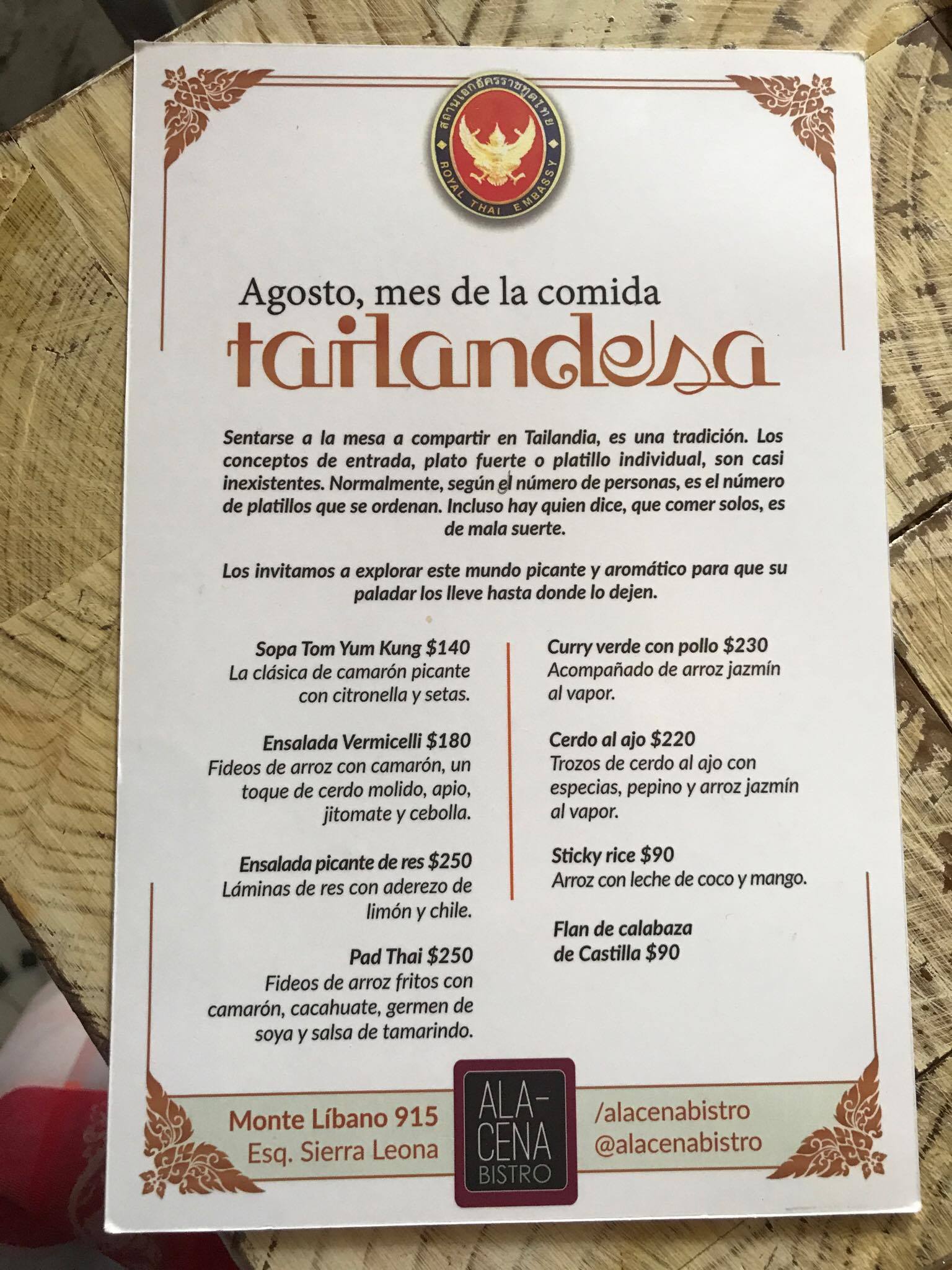 Menú Tailandes