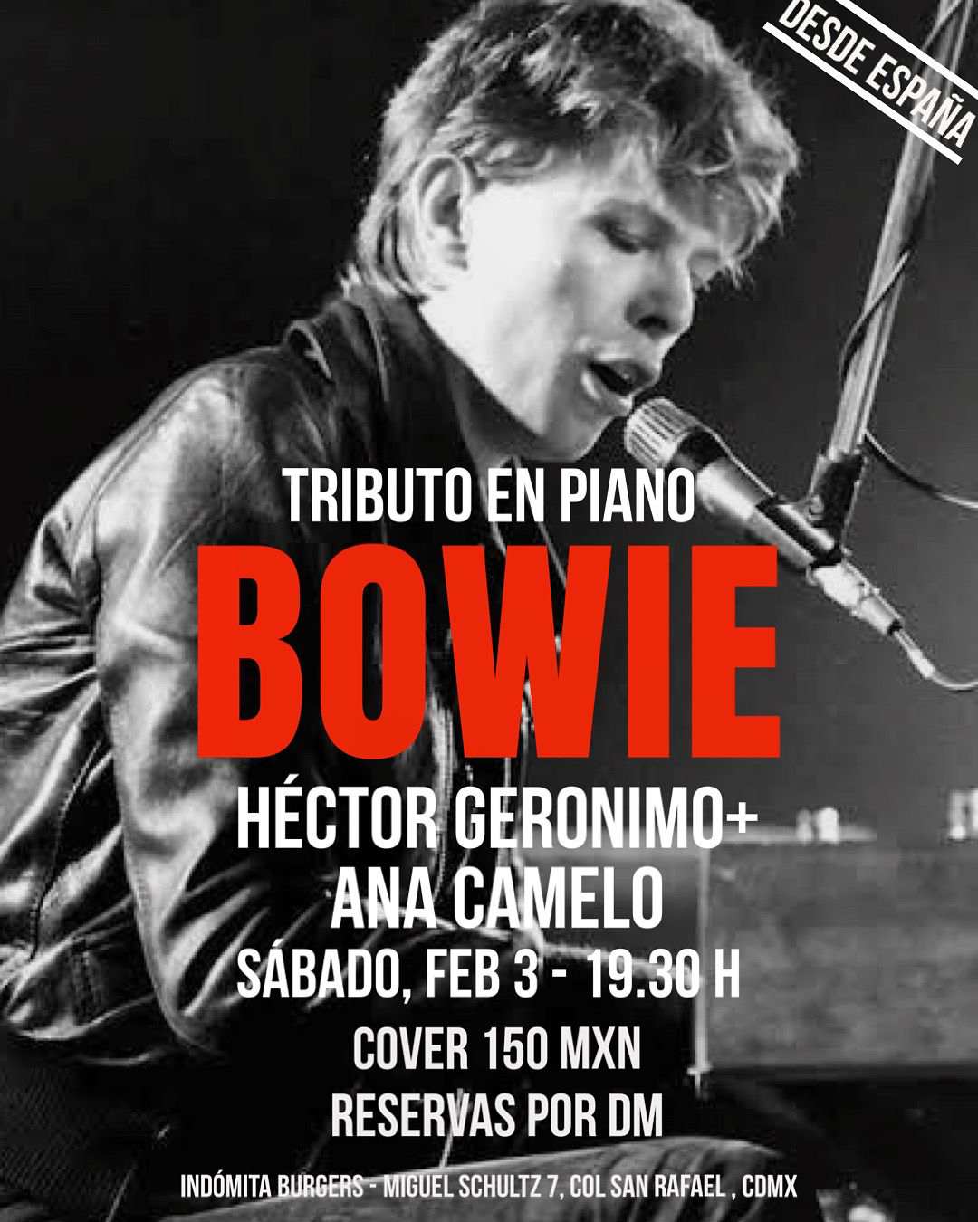 Asiste al tributo a David Bowie por Hector Geronimo en Indómita Burgers 1